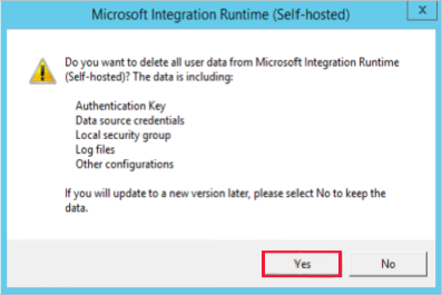 Captura de tela do botão "Sim" para excluir todos os dados do usuário do runtime de integração.