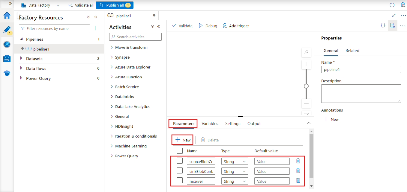 Mostra uma captura de tela do menu Novo pipeline.