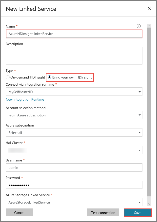 Configurações do Azure HDInsight