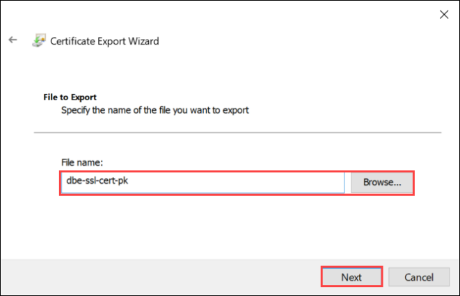 Captura de tela da página de conclusão do Assistente para exportação de certificados para um certificado exportado no formato DER. O botão Concluir está realçado.