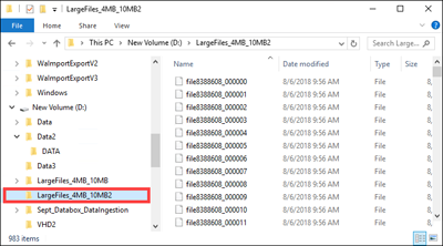 Captura de tela dos dados de blob de blocos identificados para o processo de cópia.