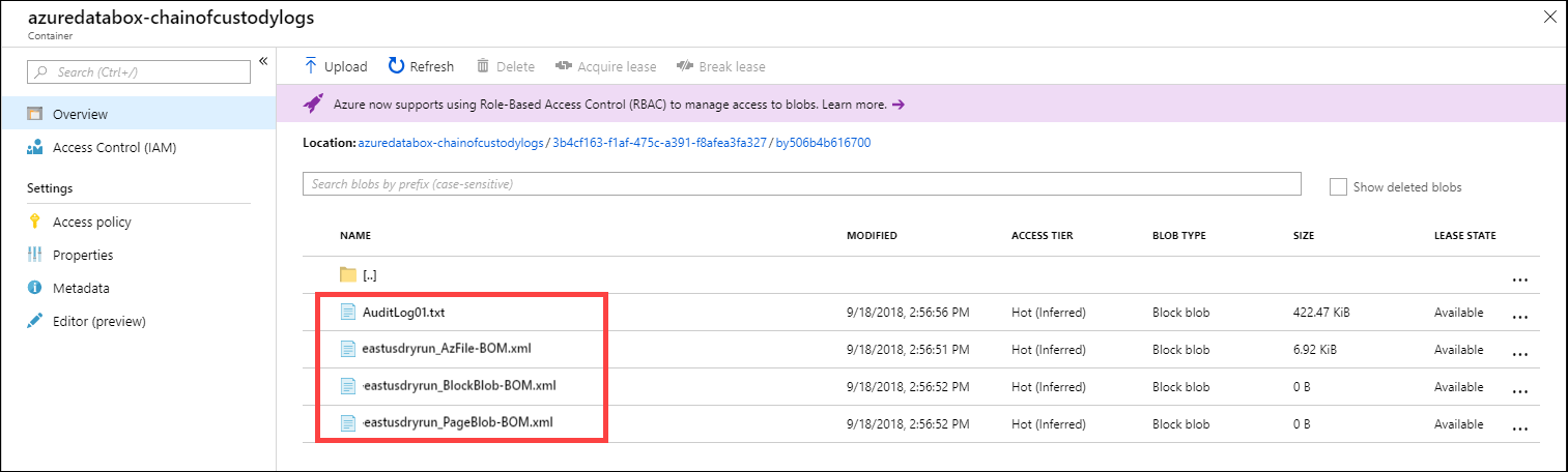 Cadeia de logs de custódia para uma conta de armazenamento