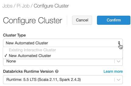 Job automated clusters