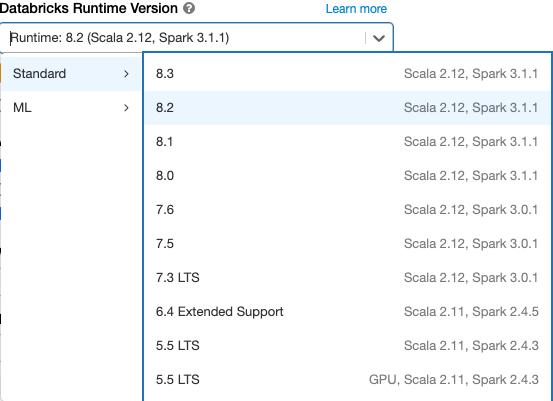 Selecionar versão do runtime