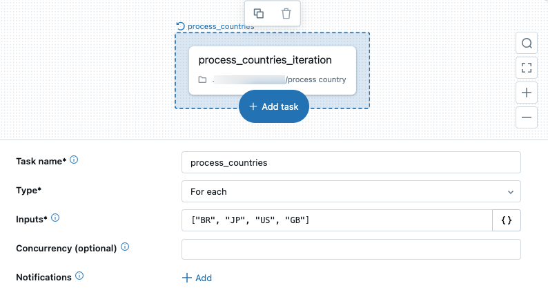 Alternar exibição do DAG da interface do usuário de trabalhos para a tarefa Para cada