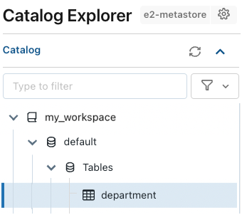 Usar o Gerenciador de Catálogos para localizar uma tabela no catálogo do espaço de trabalho