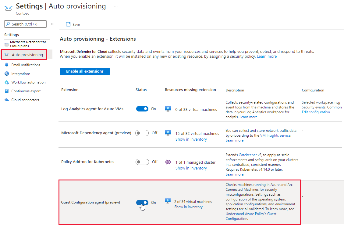 Habilitar a implantação automática da extensão de Configuração de Convidado.