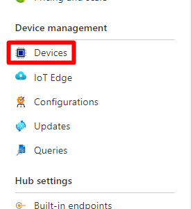 Captura de tela da seção de gerenciamento de dispositivo do hub IoT.