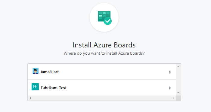 Captura de tela mostrando a caixa de diálogo Instalar Azure Boards.