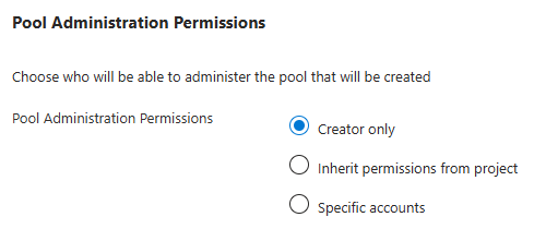 Captura de tela da configuração das permissões de administração do pool.