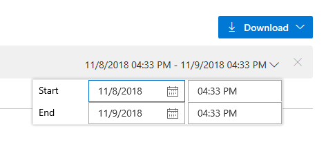 A captura de tela mostra o filtro de entrada de auditoria por data e hora.