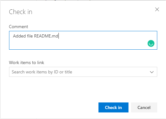 Captura de tela da caixa de diálogo do arquivo README de check-in.
