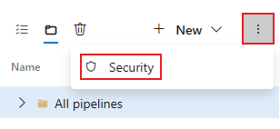 Captura de tela de todas as caixas de diálogo de segurança de pipelines de versão.