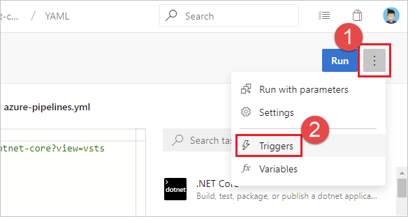 Interface do usuário de configurações de pipeline.