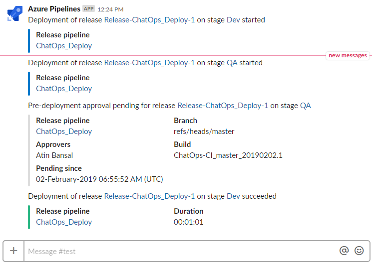 Aplicativo do Azure Pipelines para Slack.