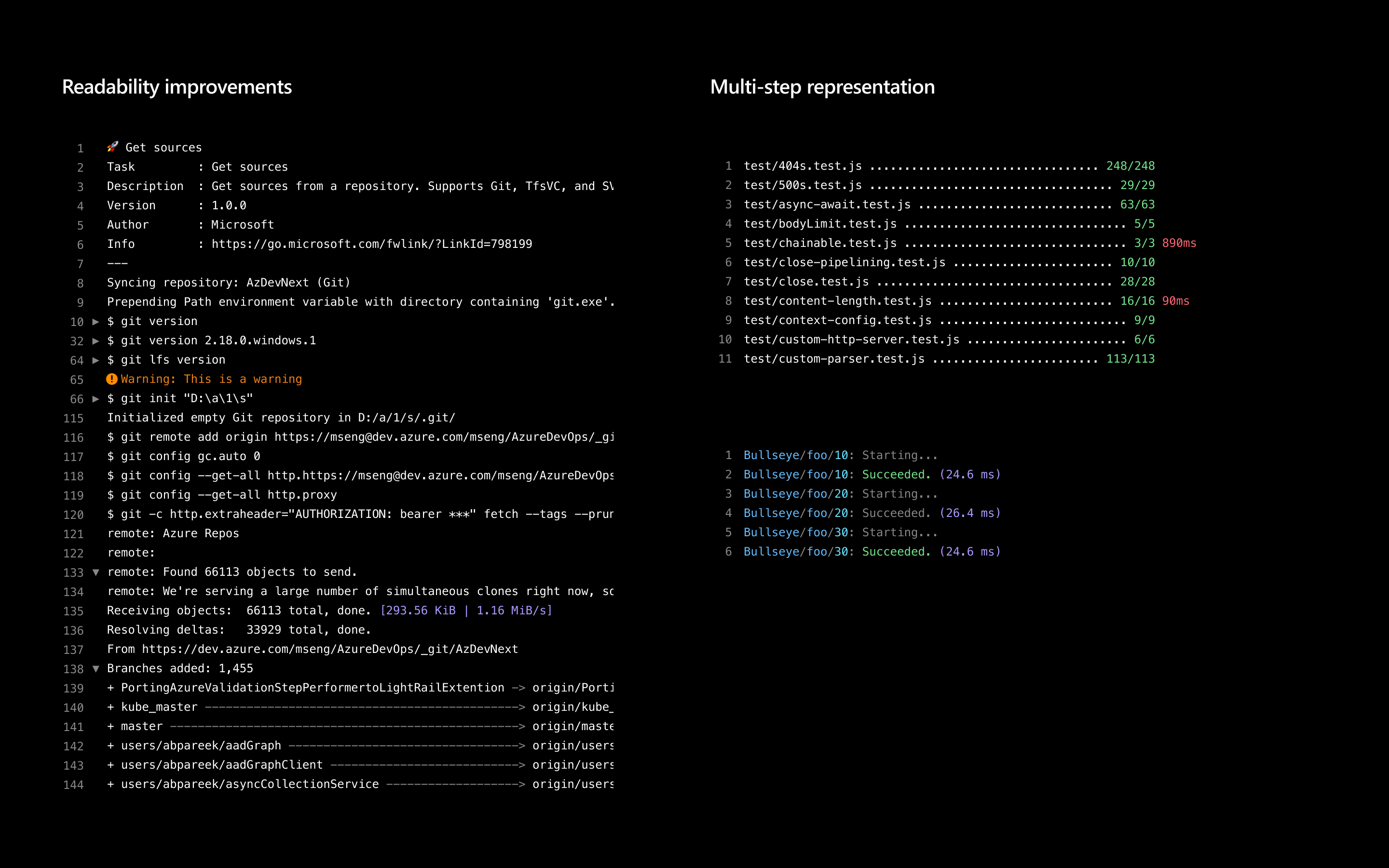 Aprimoramentos do visualizador de log de build e lançamento.