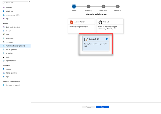 Implante no AKS de seus repositórios Git externos.