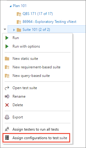 Atribuindo uma configuração a um conjunto de testes