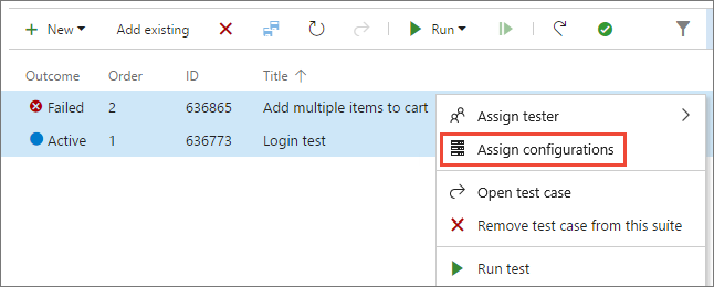 Substituindo a configuração padrão designada a um caso de teste