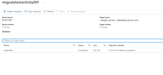 Captura de tela de Status da Migração.