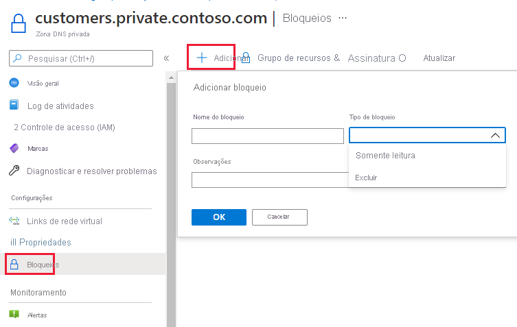 Captura de tela de bloqueios para a zona DNS privada.