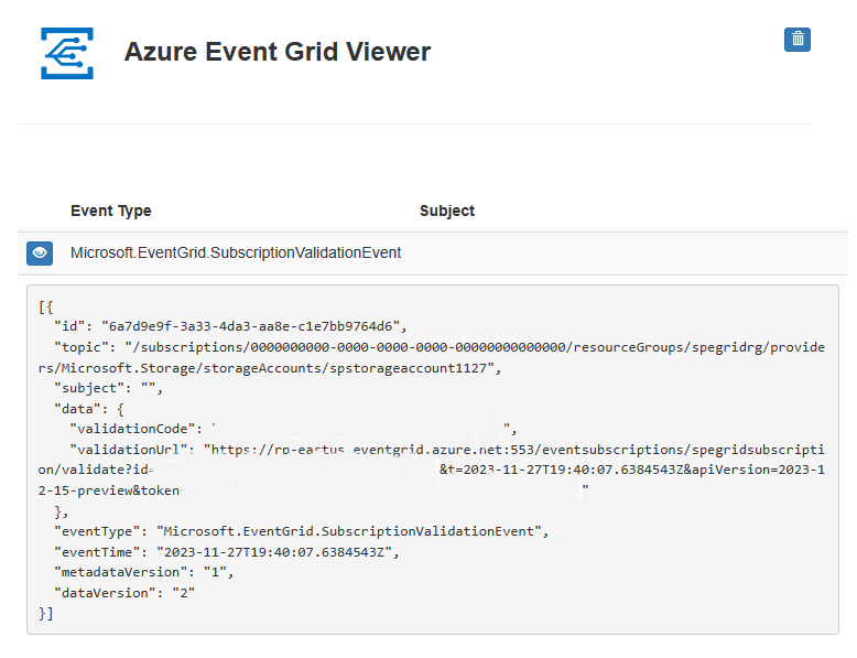 Captura de tela mostrando o Visualizador de Grade de Eventos com o evento de validação de assinatura.