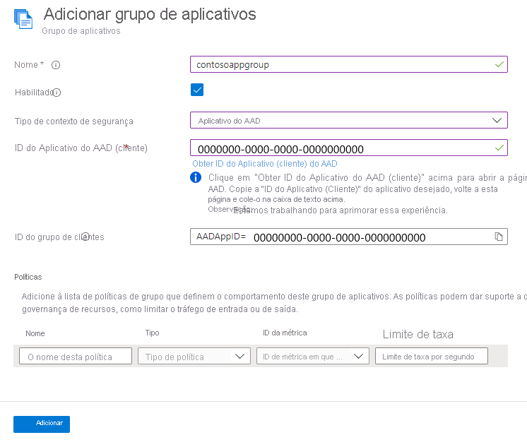 Captura de tela da página Adicionar grupo de aplicativos com a opção do Microsoft Entra.