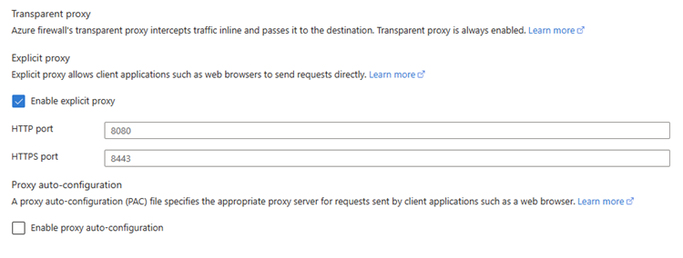 Captura de tela mostrando a configuração Habilitar proxy explícito.