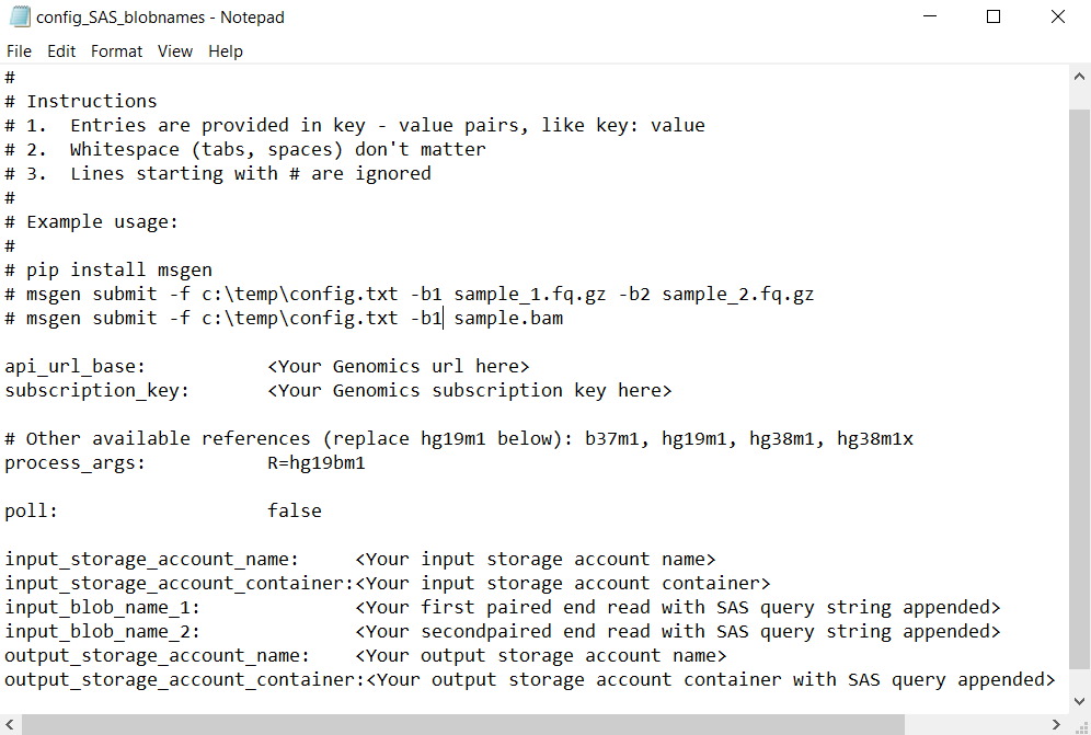 Genomics SAS config blobnames