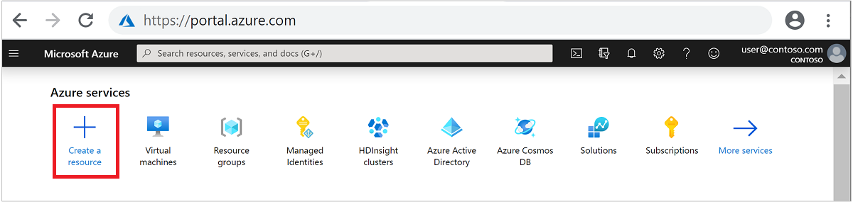 Criação de recurso do HDInsight no portal do Azure.