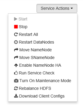 Apache Ambari individual service actions.