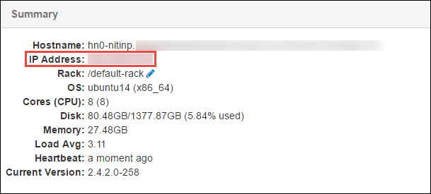 Find the IP address in Apache Ambari.