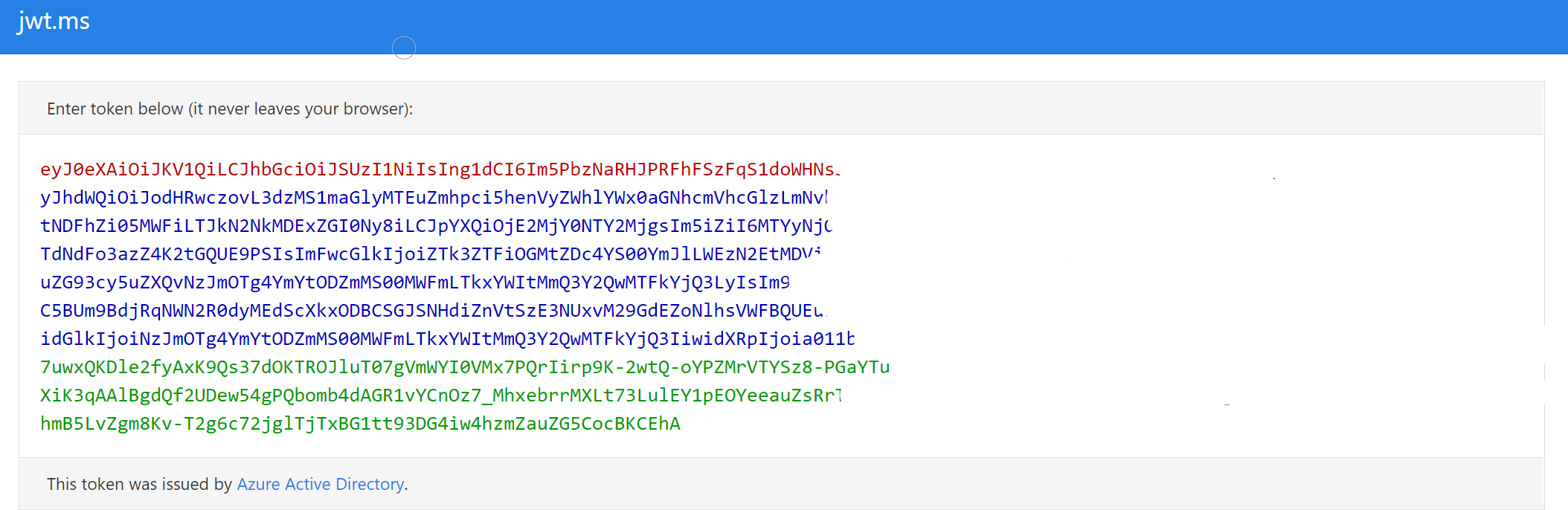 Captura de tela mostrando a assinatura de token da Web