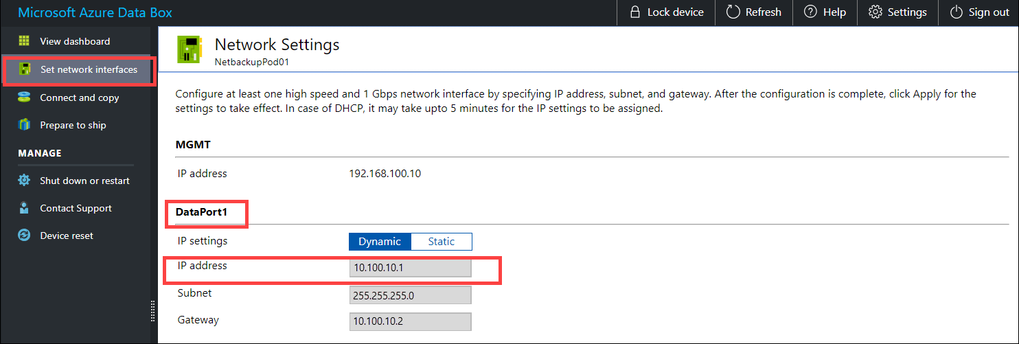 A captura de tela mostra a opção Configurações de Rede, na qual você pode ver o endereço IP.