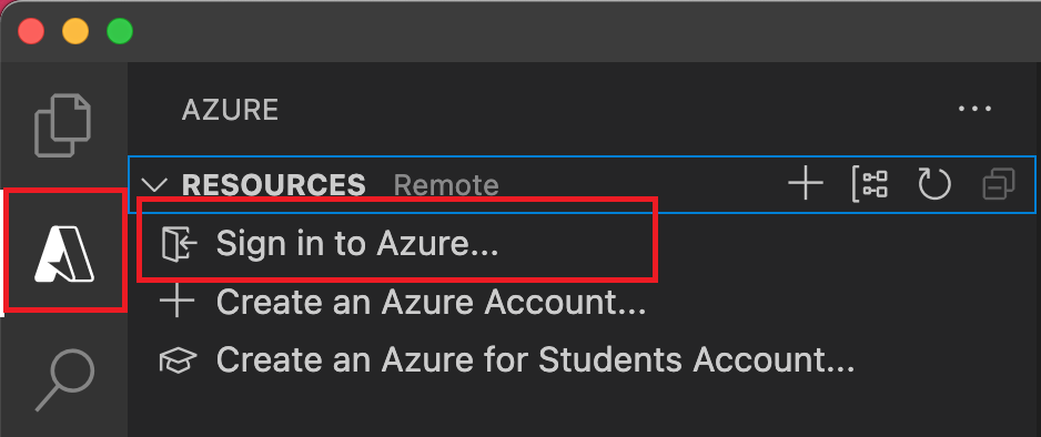 Captura de tela do login na janela do Azure no Visual Studio Code.