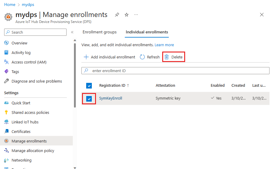 Captura de tela que mostra a exclusão de um registro individual no portal.