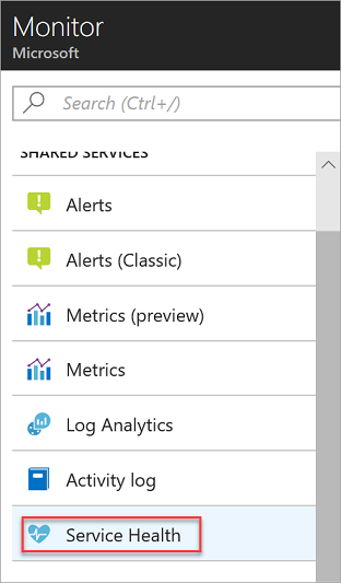 O link da Integridade do Serviço no Azure Monitor.