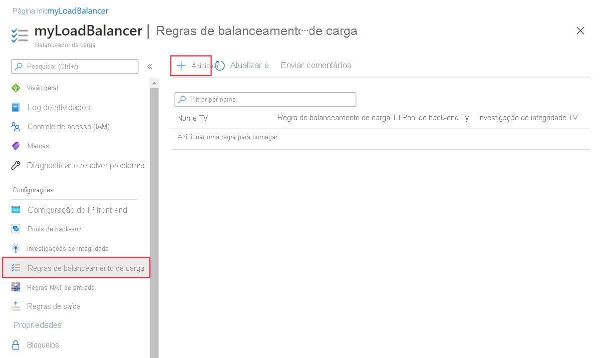 Screenshot of the load-balancing rules page in a standard load balancer.