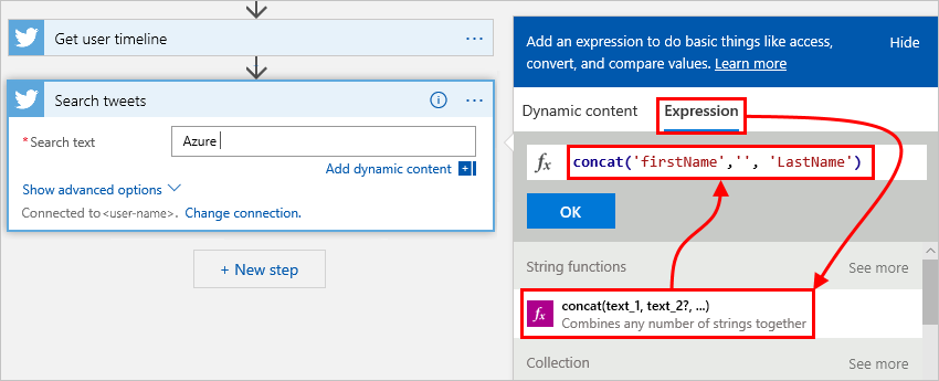 Captura de tela que mostra o designer de fluxo de trabalho e o editor de expressões.