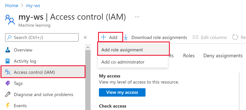 Adicionar atribuição de função do seu workspace.