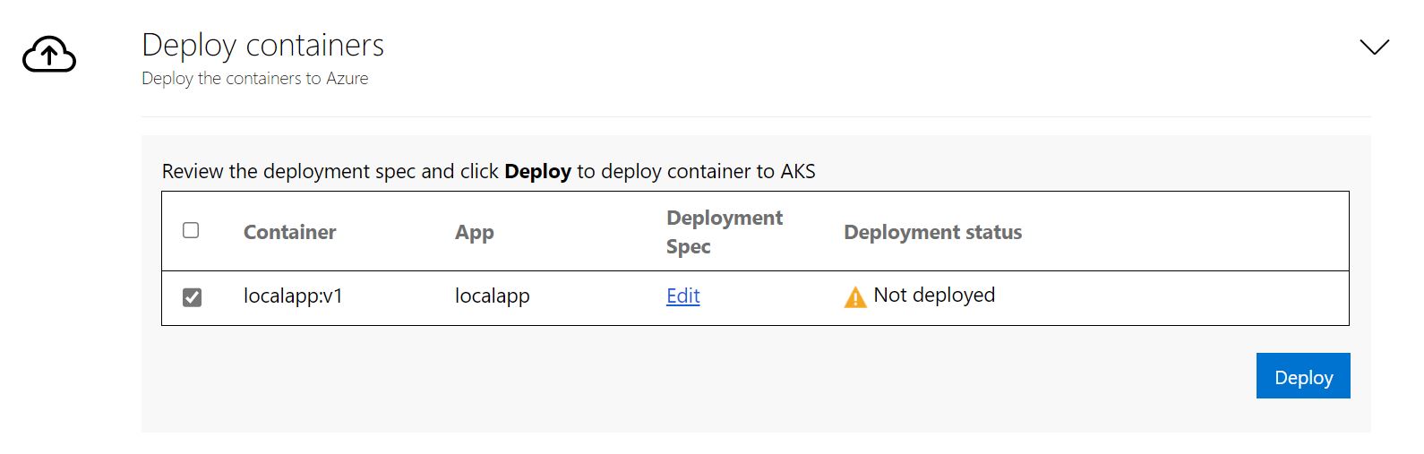 Captura de tela da configuração de implantação do aplicativo.