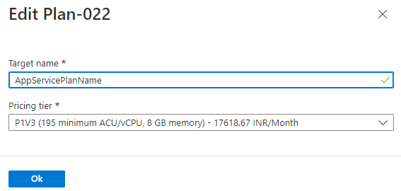Screenshot of App Service Plan Edit details.