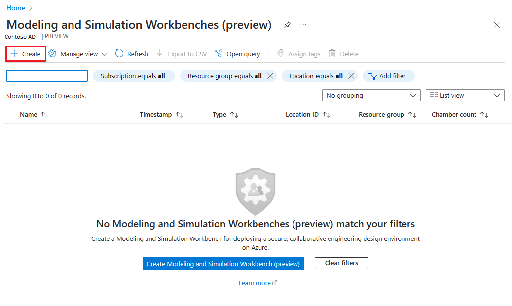 Captura de tela do Marketplace mostrando como pesquisar um Workbench de Simulação e Modelos do Azure