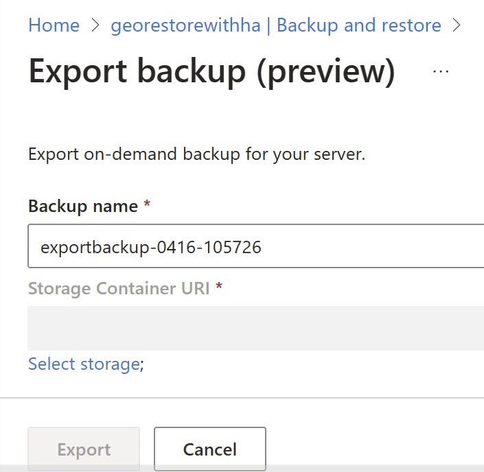 Captura de tela do fornecimento de um nome personalizado para o backup no campo de nome do backup.