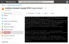 Captura de tela mostrando como exibir o fluxo de logs no portal do Azure.