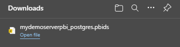 Captura de tela do download do arquivo do Power BI para o banco de dados.