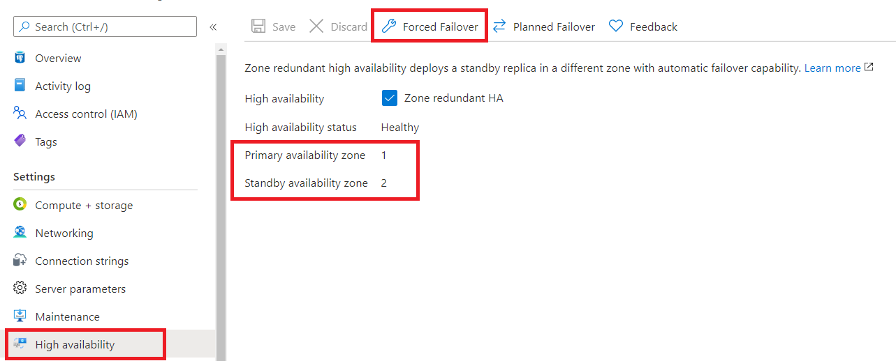 Captura de tela da opção de failover forçado sob demanda.