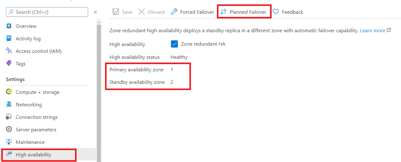 Captura de tela de failover planejado sob demanda.