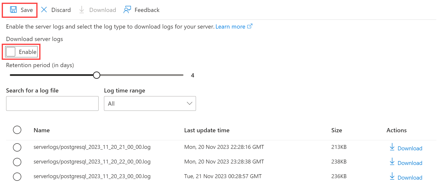 Captura de tela mostrando logs do servidor – desabilitar.