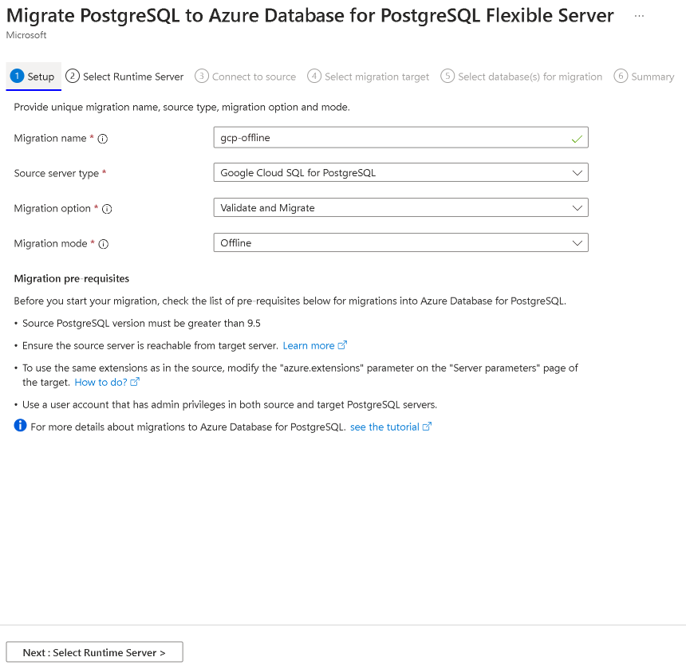 Captura de tela da página Configurar Migração para começar.